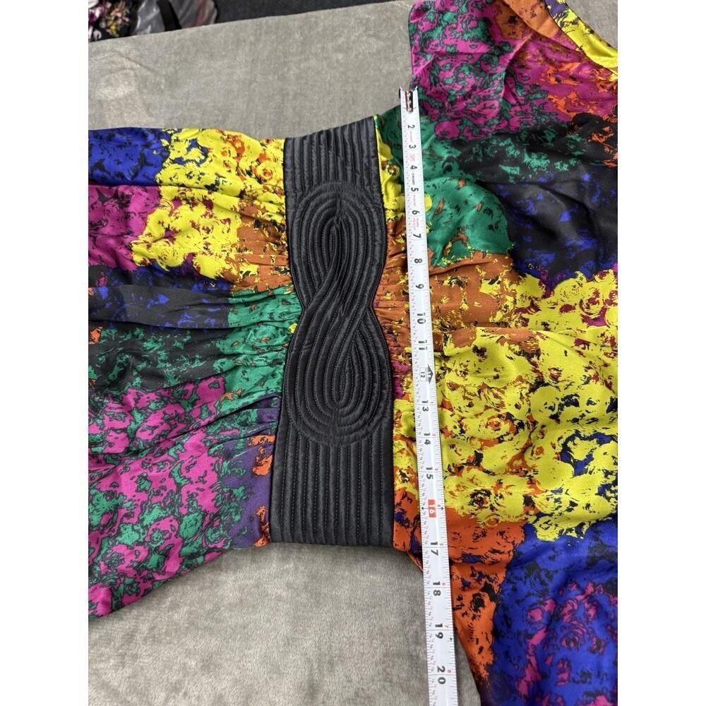 Trina Turk Fosse 100% Silk Multicolor Dress Size 10 Vibrant Print Waist Detail - Picture 8 of 11